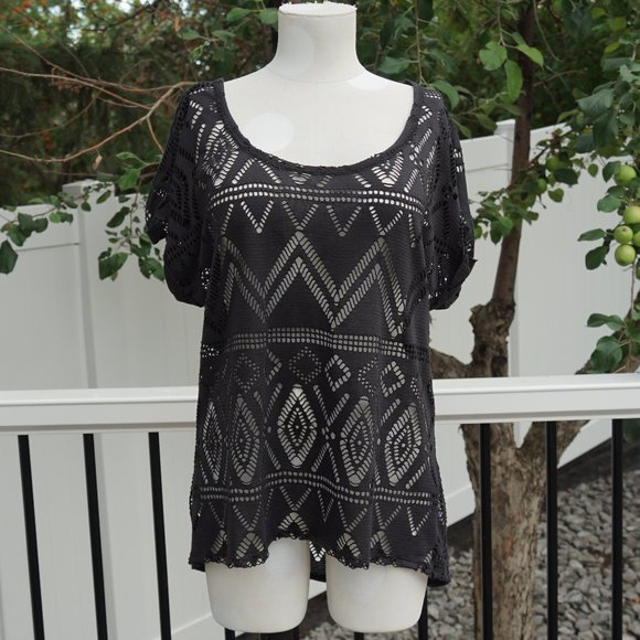 Mesh Black Oversized T-shirt - Picture 1 of 3